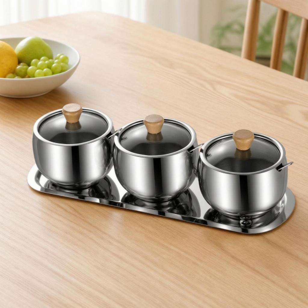 3 Pieces Kitchen Containers Long-Lasting Stainless Steel Seasoning Jar Stylish