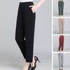 High Waist Elastic Waistband Women Pants Button Decoration Pockets Thin Office Lady Straight Wide Leg Trousers
