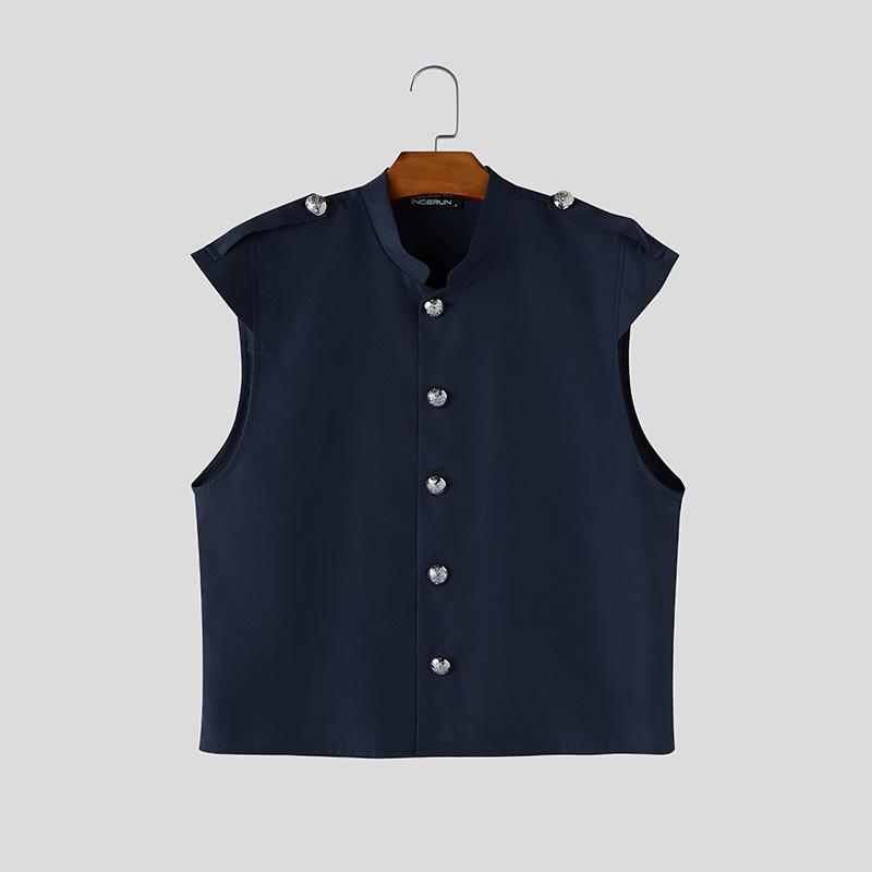 INCERUN Men Summer Sleeveless Buttons Casual Fitted Short Tank Tops Waistcoat