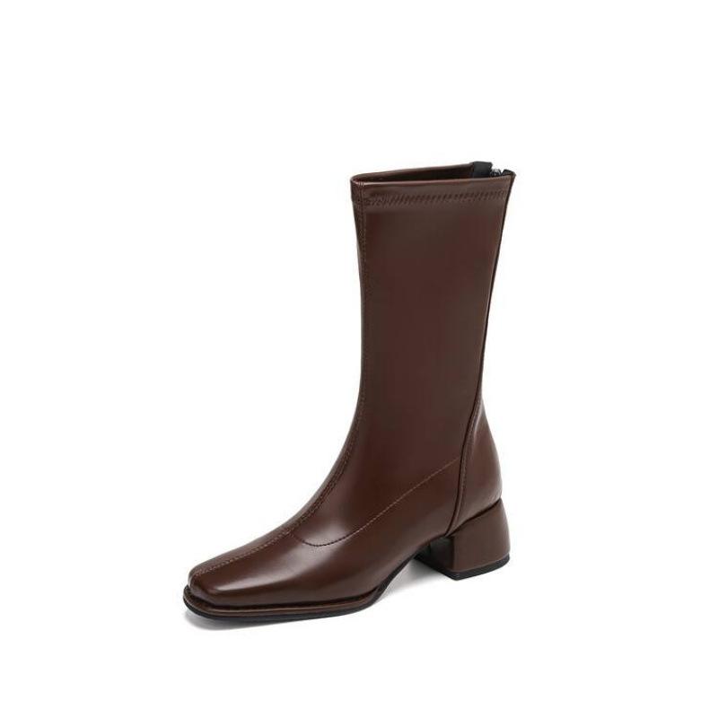 Korean version of comfortable low-heeled Martin boots women's solid color large size women's boots rear zipper square head autumn and winter s