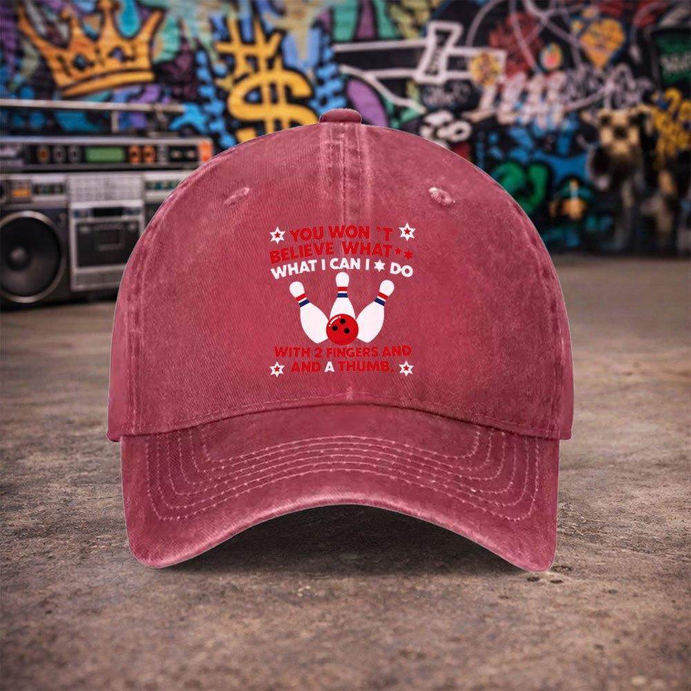 pc Unisex Bowling Sports Themed Vintage Washed Baseball Cap Unisexs Trendy Hat Versatile Duckbill Cap Fun Print A Unique