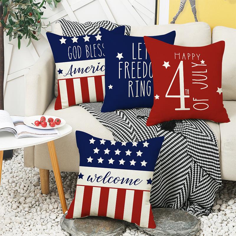 New American Flag Letters Independence Day Cushion Sofa Office Printed Linen Pillow Cover Cushion Cover