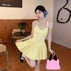 Dopamine Wears a Yellow Polka Dot Suspender Dress for Women's Summer First Love Pure Princess Dress Fluffy Bud Short Dress