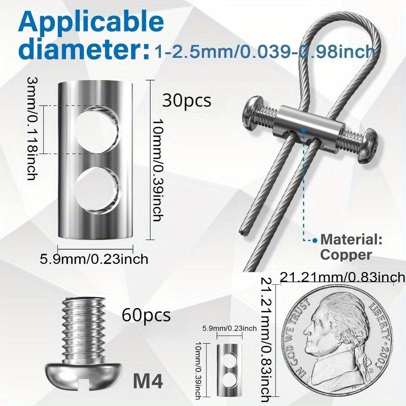 30pcs Stainless Steel Wire Rope Clamps with Screws - Double Hole Cable Crimping Ring Accessories, Adjustable and Reusable,for 1-2.5mm Steel Wires