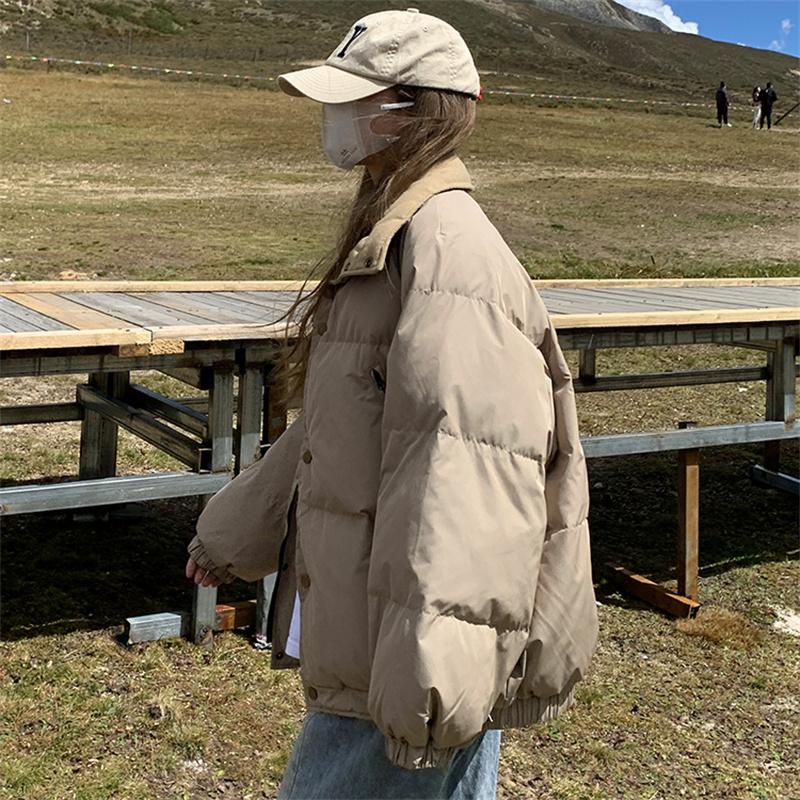 Jesień Zima Pogrubiona Ciepła Parka Kobiety Casual Słodki Jednolity Kolor Duża Kieszeń Luźne Kurtki Odzież Wierzchnia