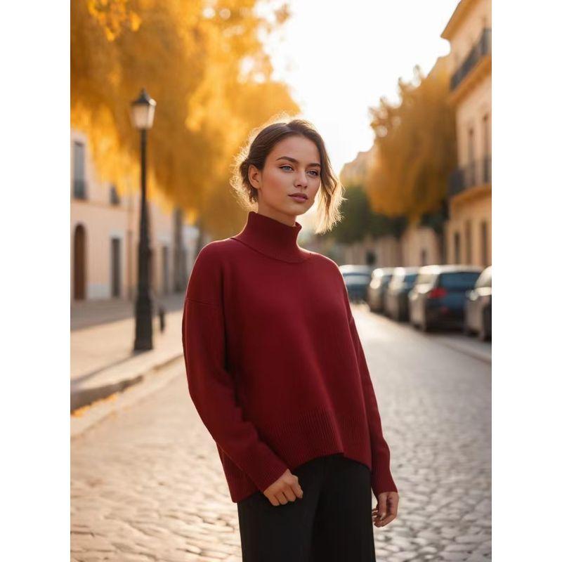 Fashion Women's New Loose High Collar Autumn and Winter Sweater Loose Fitting High Neck Sweater