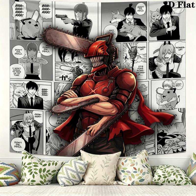 Chainsaw Man Wandteppich Ästhetisches Wandbehang Gedruckter Stoffdecke Dekorative Wandteppiche Für Schlafzimmer Wohnzimmer Heimdekoration