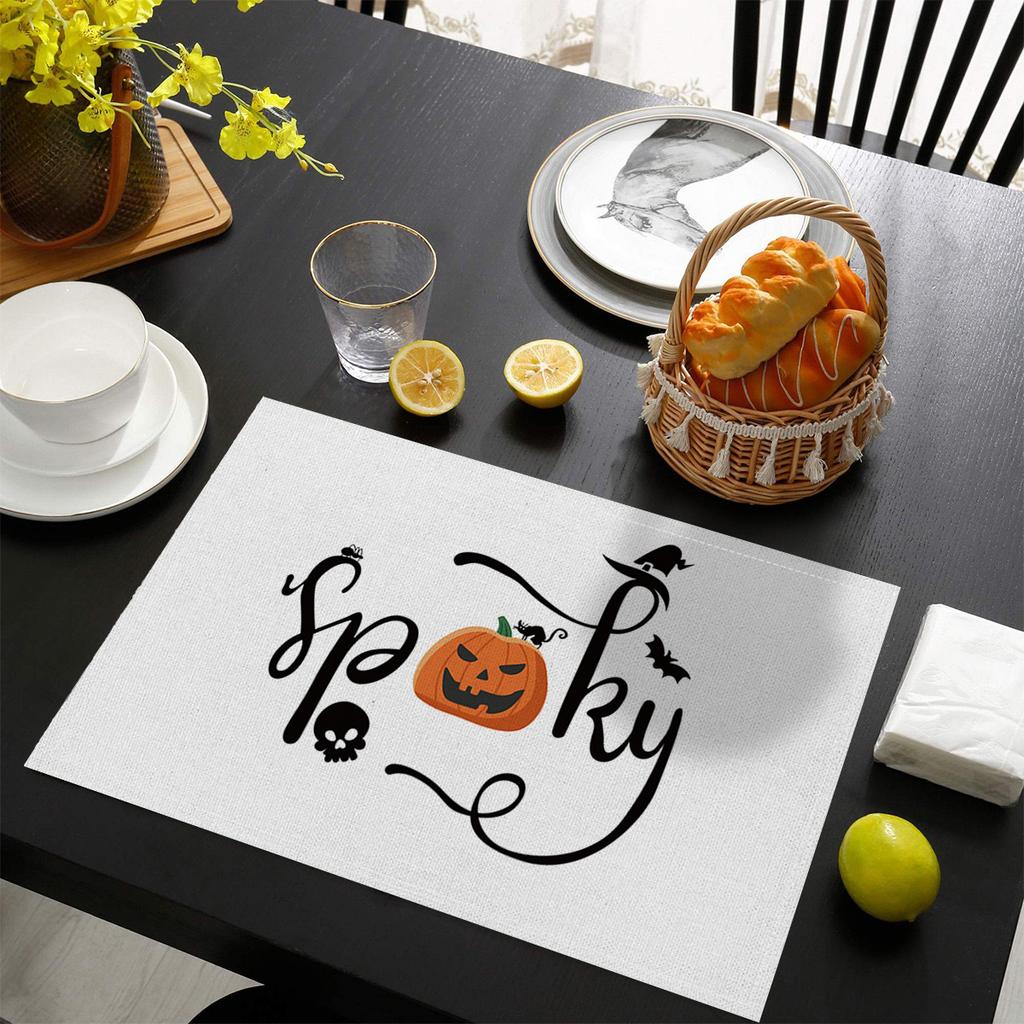 1pcs Creative Halloween Printed Linen Placemats Heat Resistant Non-Slip Table Mats Home Party Decor Classic Pumpkin Tablecloth