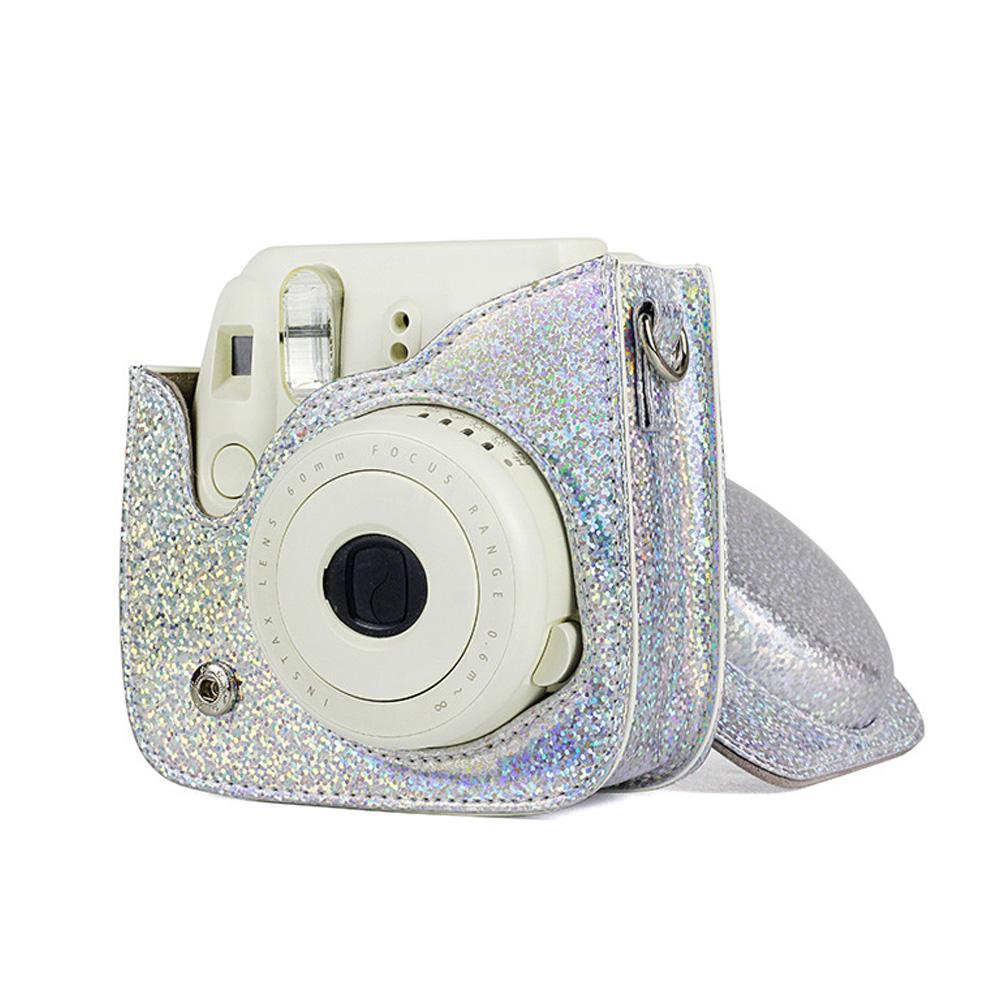 Sparkling Color Vintage PU Lther Camera Portable Bag Case  ive Pouch Cover with Shoulder Strap For     8/ 8+/ 9(Sparkling Pink )