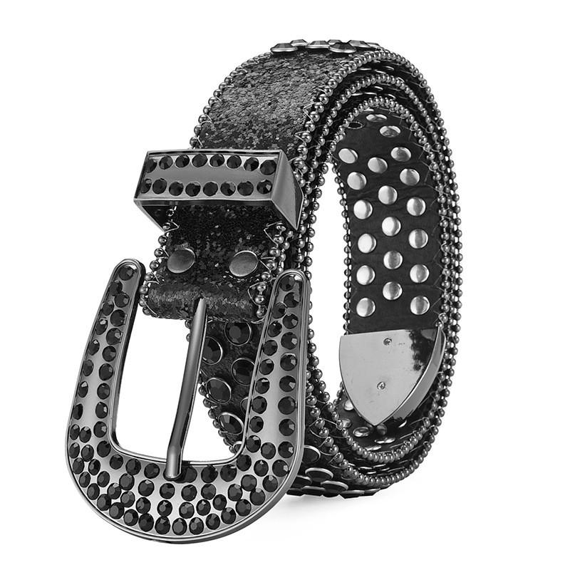 Amazon Fashion Men s and Women s Belts Punk Style Rock Trend Flow Rivet rhinestone Inlaid Wide Belt Women s Versatile Jeans Belt 105cm