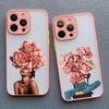 Oil Painting Flower Girl Phone Case For iPhone 16 15 12 11 13 14 Pro Max Mini X XS XR 15 14 8 Plus Shockproof Translucent Covers