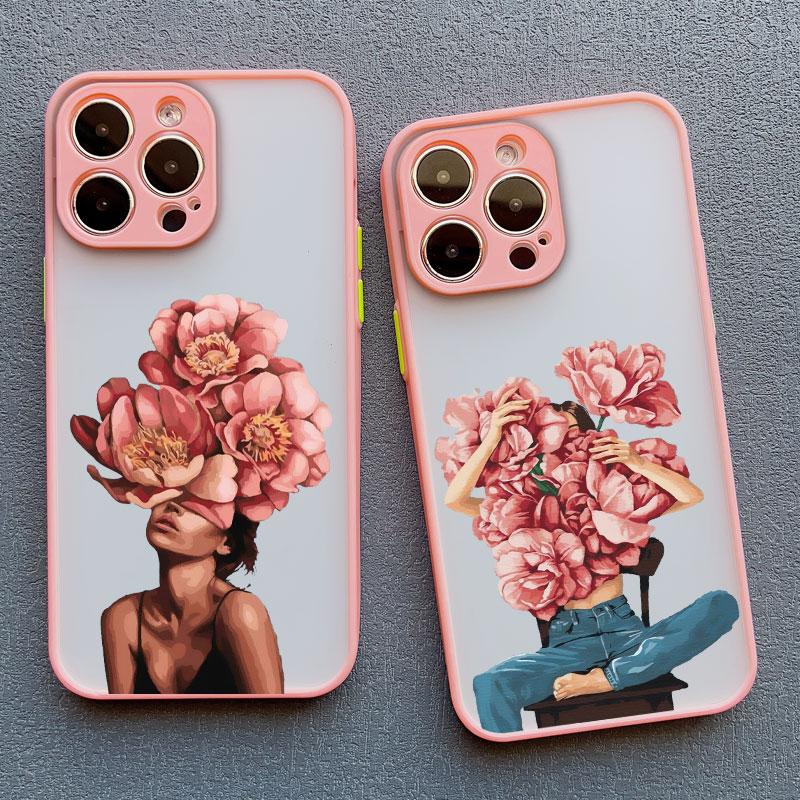 Oil Painting Flower Girl Phone Case For iPhone 16 15 12 11 13 14 Pro Max Mini X XS XR 15 14 8 Plus Shockproof Translucent Covers
