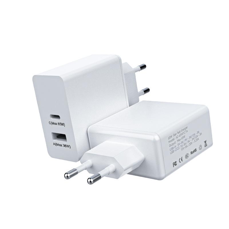 65W Gallium Nitride Dual-Port USB-C Fast Charger for Laptop & Phone