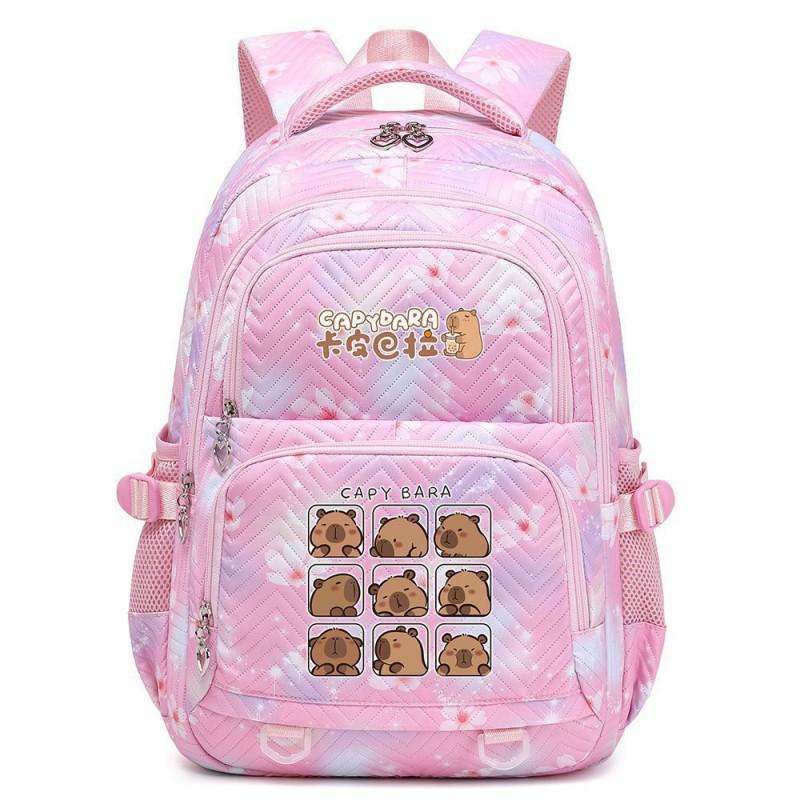 Capybara Print Youth School Backpack Teen Girls Boys Lightweight Multi-Compartment Nylon Bag With Air-Padded Straps