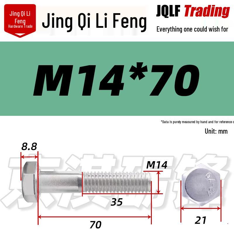 201 Stainless Steel Hex Head Bolt, Half Thread, M6-M30 Threaded Rod