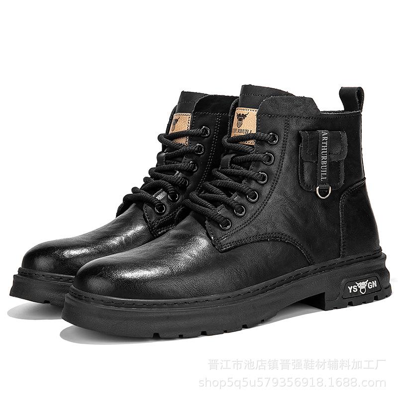 

Winter new Martin boots retro wear-resistant leather shoes medium top velvet and cotton casual men s shoes 44
