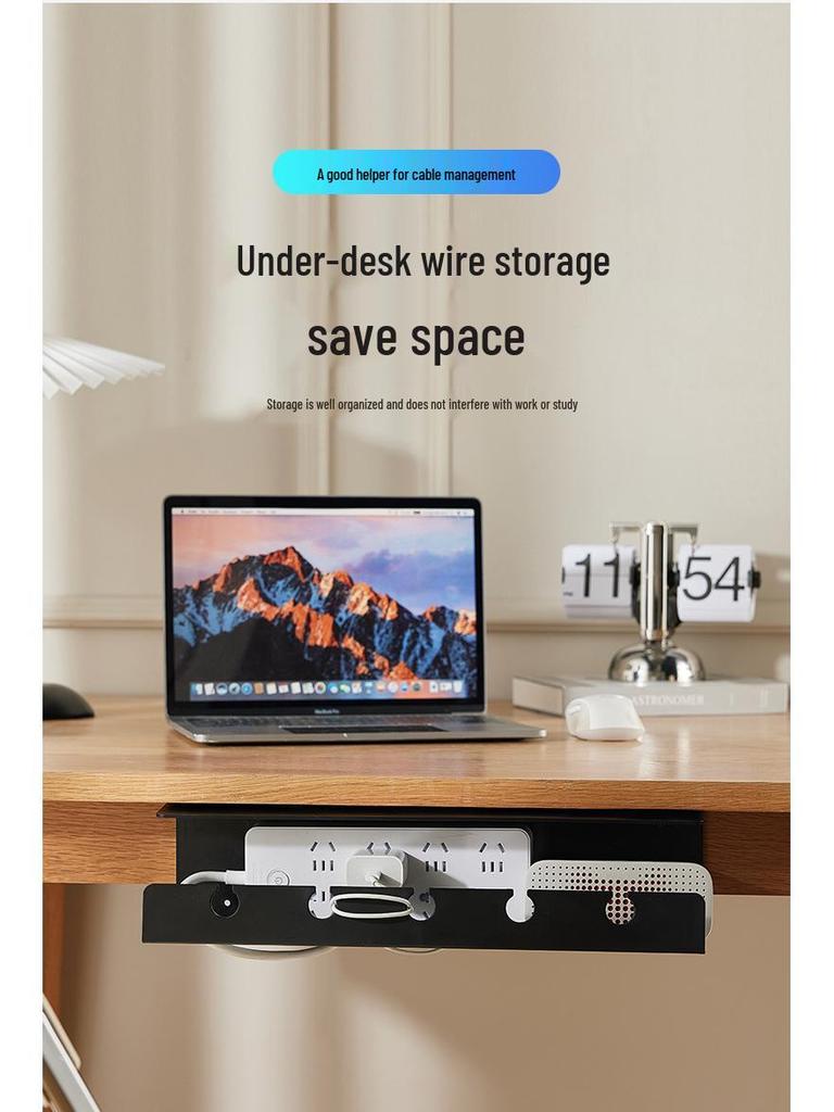 Punch-Free Under-Desk Cable Management Rack: Wire Fixing Storage Organizer