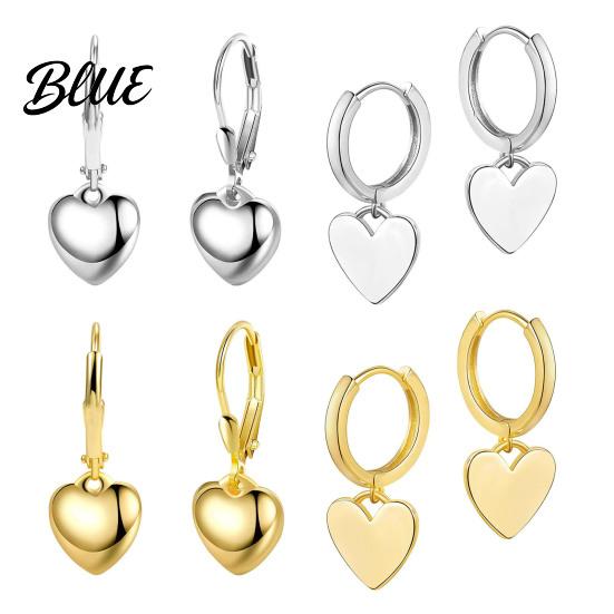 Lightweight Heart Earrings 1 Pair Women Leverback Pendant Polished Surface