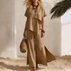 GMXIA Women's Fashion Casual Summer Spring O-Neck Short Sleeve Pants Suits