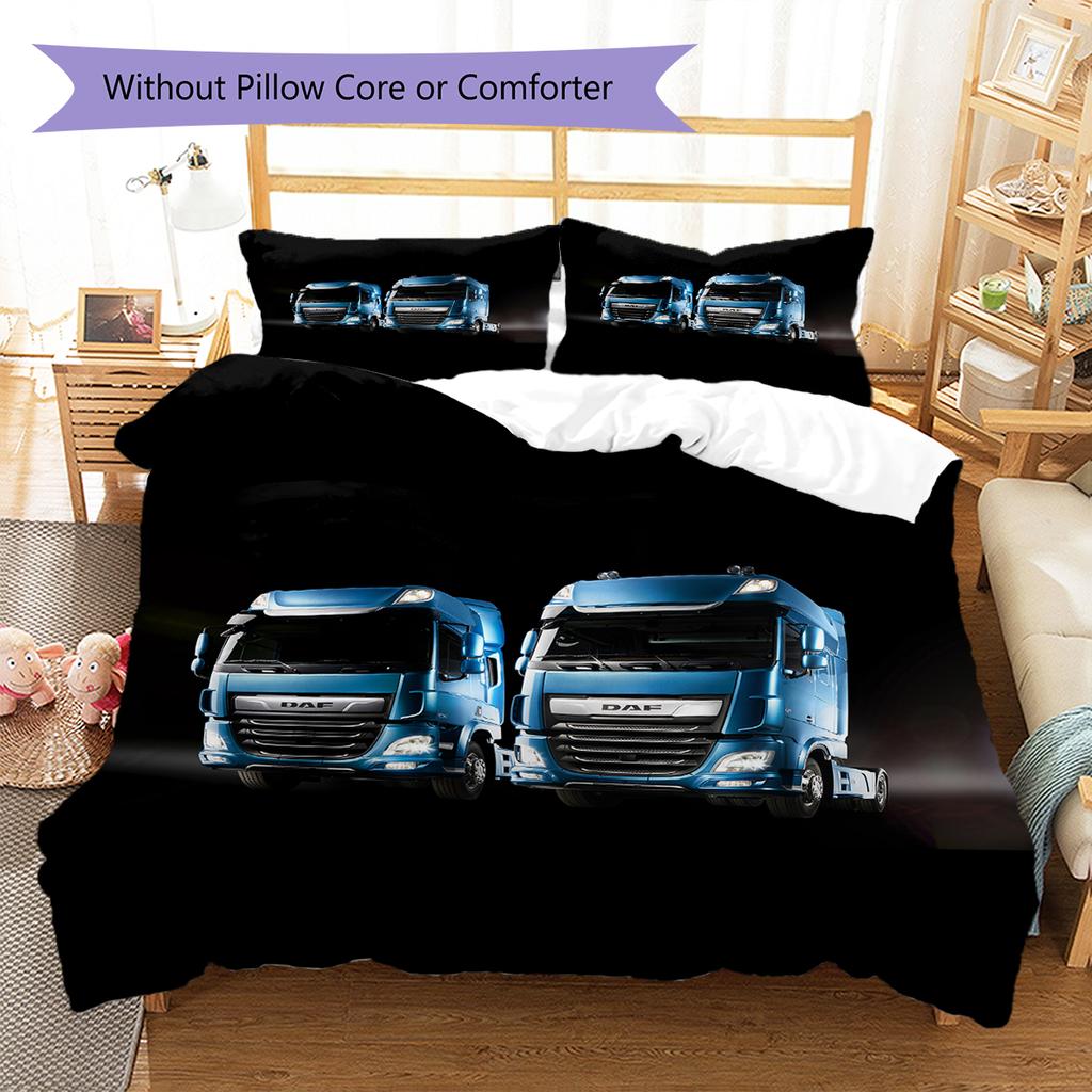 Truck Pattern Bedding Quilt Set Quilt Cover Pillowcase Home Decoration Gift (1 * Duvet Cover + 2 * Pillowcase, Without Core)