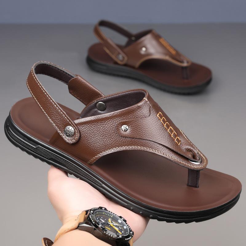 2025 Summer Anti-slip Beach Shoes for Men Casual New Designer Leather Sandals Male Solid Color Flip Flops Man