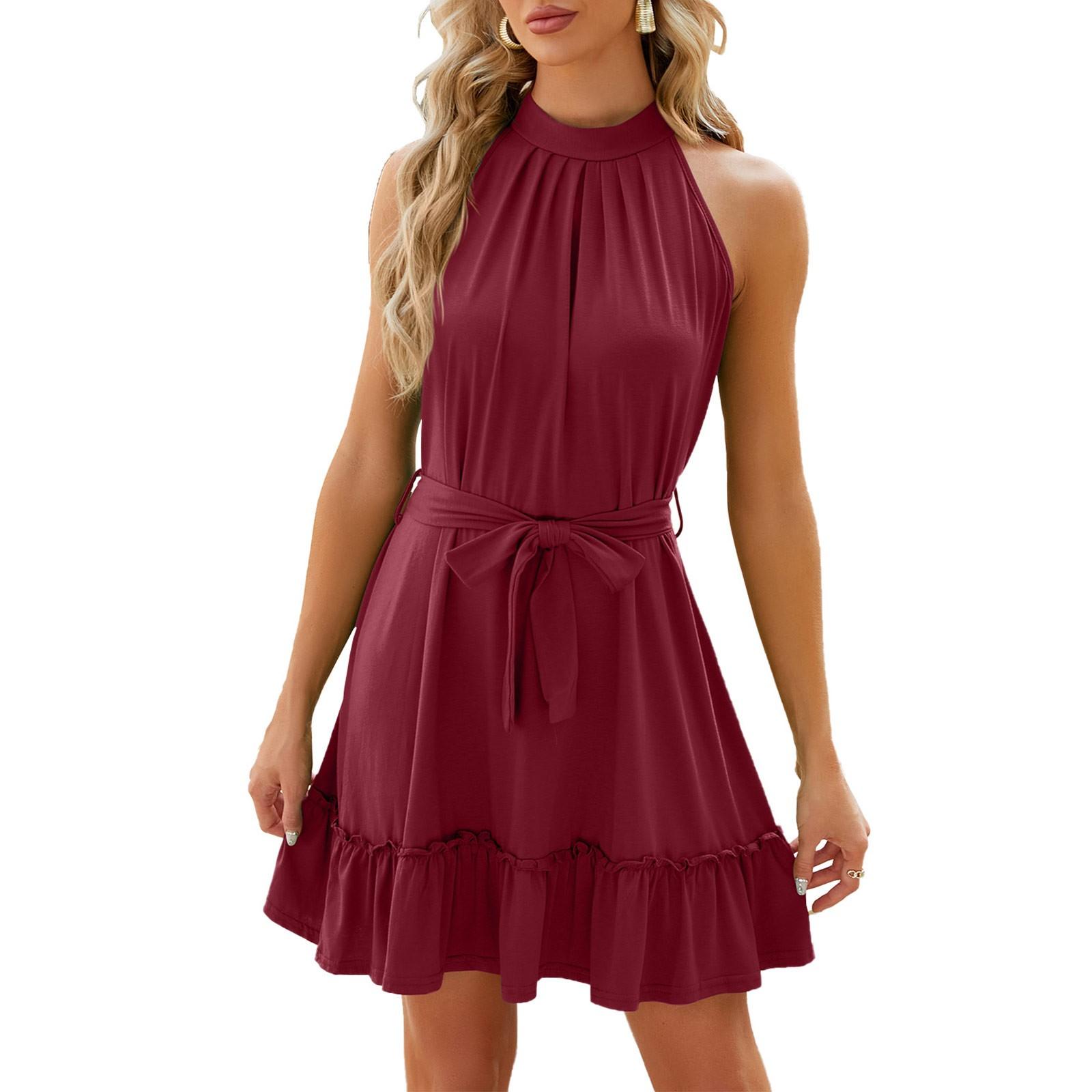 

Женское модное сексуальное платье длиной до колена без рукавов с висячим вырезом и галстуком XXL винный