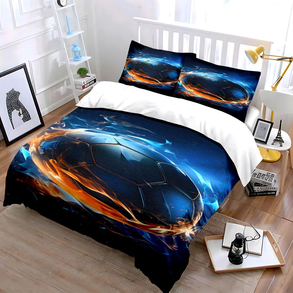 Blue Football with Flames. Bedding Sets Duvet Cover Sets Duvet Covers Pillowcases(1 * Duvet Cover 2 * Pillowcases Without Duvet Insert)