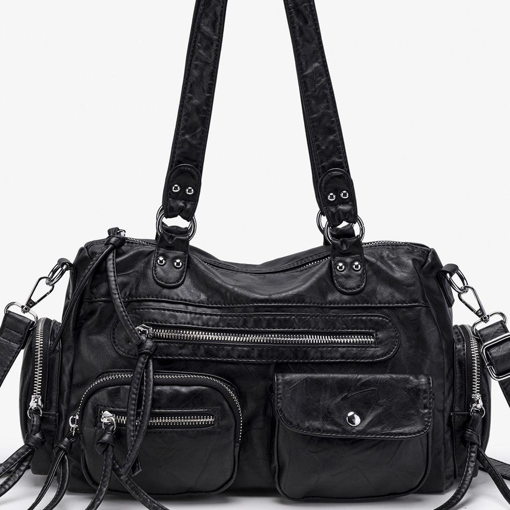 Commuter Large Capacity Crossbody Bag, High-end Zipper Handbag, Fashionable Single Shoulder Washed Women's Tote Bag