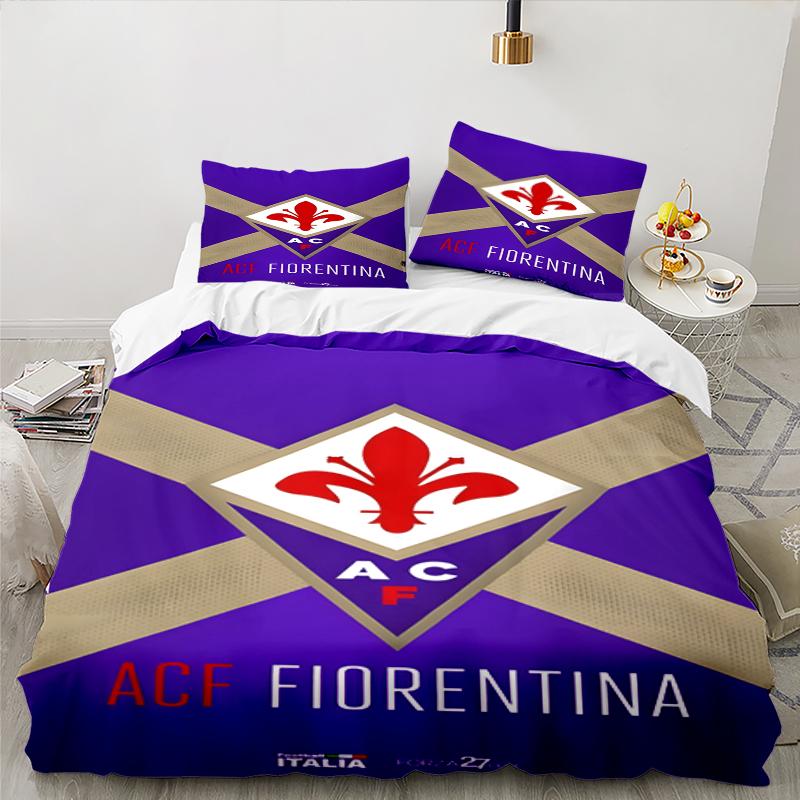 3PCS Fiorentina Football Club Bedding set,Ideal for1pc Duvet Cover And 2pcs Pillowcases Perfect for Christmas gift,Ideal for Bedroom, Dormitory