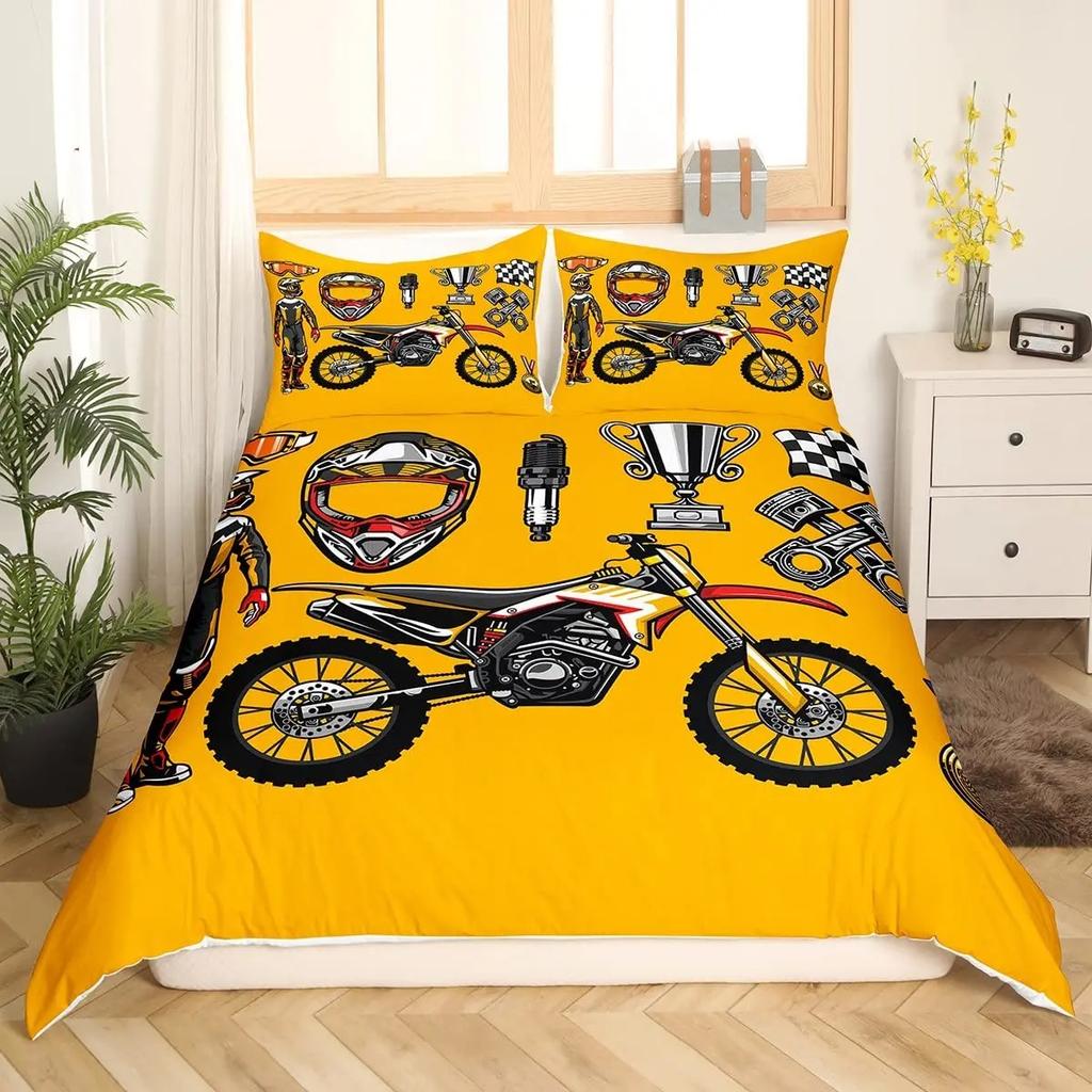 Motocross Zestaw Pościeli Pełny Kołdra z Pokrowcem Motocyklowego Zawodnika Sport Ekstremalny Poszwa na Kołdrę Motocykl Terenowy Pojazdy Silnikowe Pokrowiec na Kołdrę Bikera