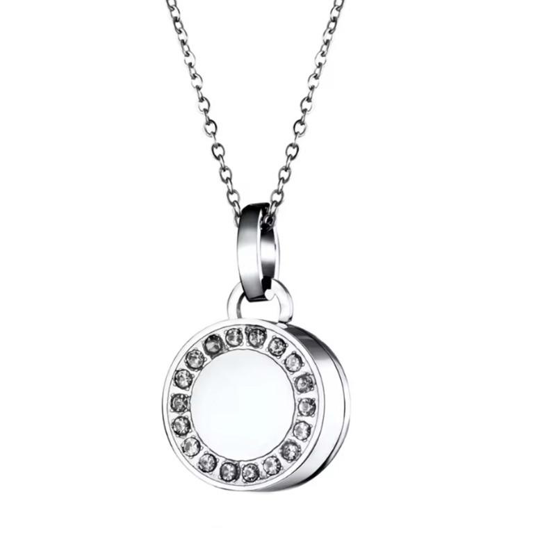 Steel Cremation Jewelry Round Accent Openable Urn For Pet Ashes Necklace