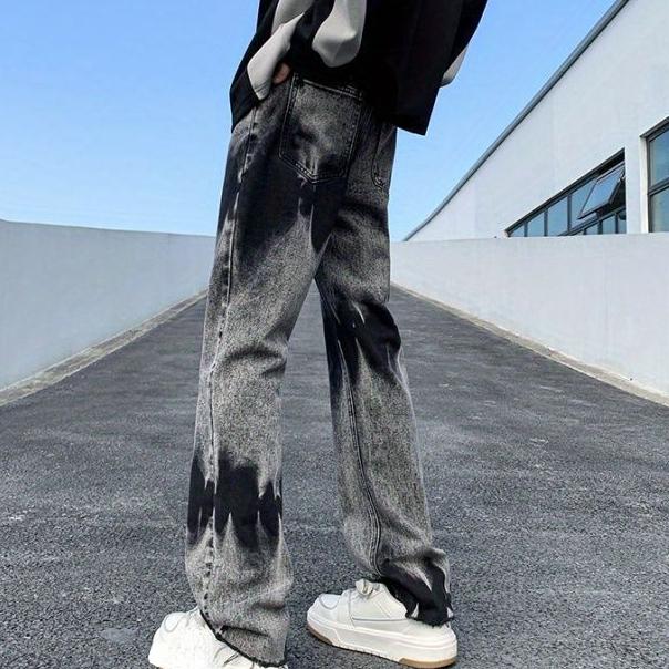 Pánské hip-hopový vzor kravata barvené džíny móda ležérní kalhoty korejské pouliční kalhoty volné pánské kalhoty nadměrné velikosti