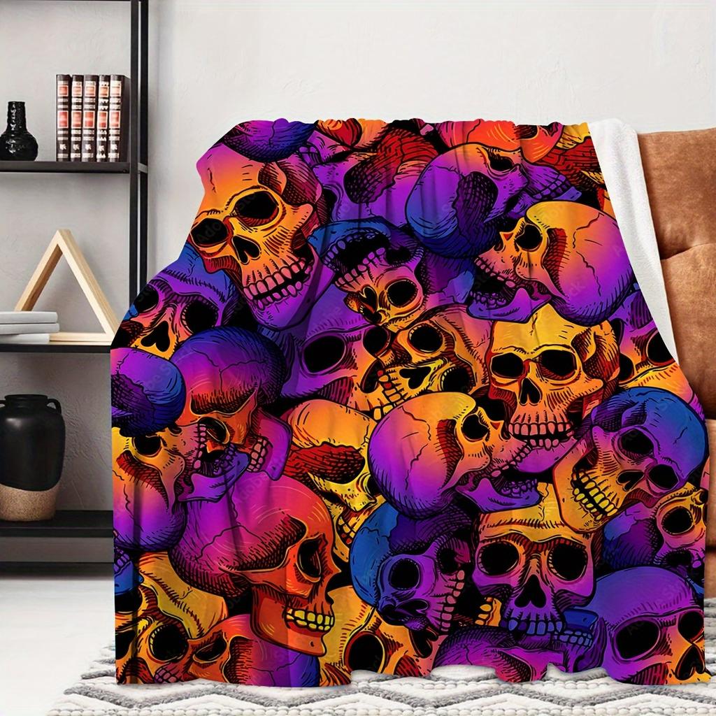 Vibrant Skulls Blanket - Soft Cozy Throw with Colorful Design, Perfect for Halloween Decor, Unique Gift for Gothic Art Lovers