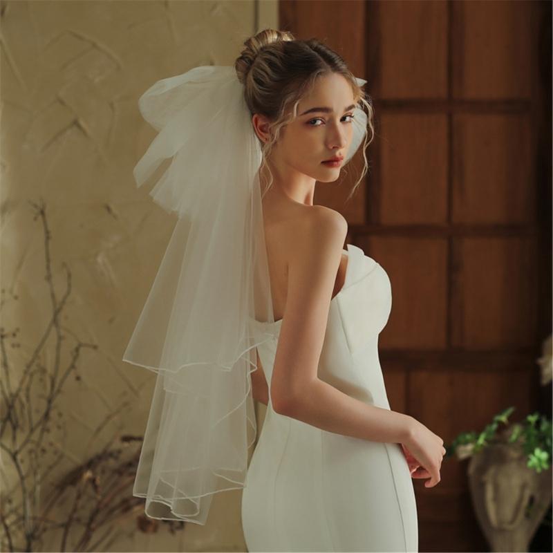 Bridal Veil Bride Mantilla Oversized Bowknot Double Layer Veil Elaborate Hair Accessory for Parties Proms Masquerade