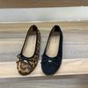 Inner Height Increase Retro Suede Round Head Ballet Single Shoes Women's Shoes 2025 New Autumn Leopard Print Bow Evening Shoes