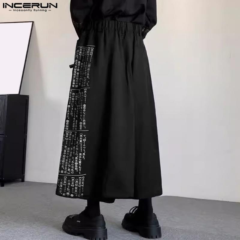 INCERUN Men Print Gothic Pleated Apron Style Irregular Layers Skirt Pants