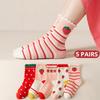 Xiaomi 5 Paar Erdbeer-Kindersocken Herbst und Winter Vier Jahreszeiten Mädchen Mittelschule Kinder Prinzessin Spitzensocken