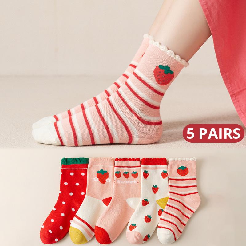 Xiaomi 5 Paar Erdbeer-Kindersocken Herbst und Winter Vier Jahreszeiten Mädchen Mittelschule Kinder Prinzessin Spitzensocken