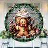 Gingerbread man cocoa mug farmhouse sign Round Wooden Hanging Plaque seasonal wall art rustic buffalo plaid home holiday decoration