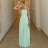 European & American Elegant Off-Shoulder Slim Fit Slit Dress with Ribbon Back