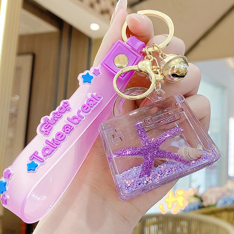 Starfish Quicksand Oil Keychain: Exquisite Pendant for Women's Bags, Students, and Kids - Cute Floating Schoolbag Decoration