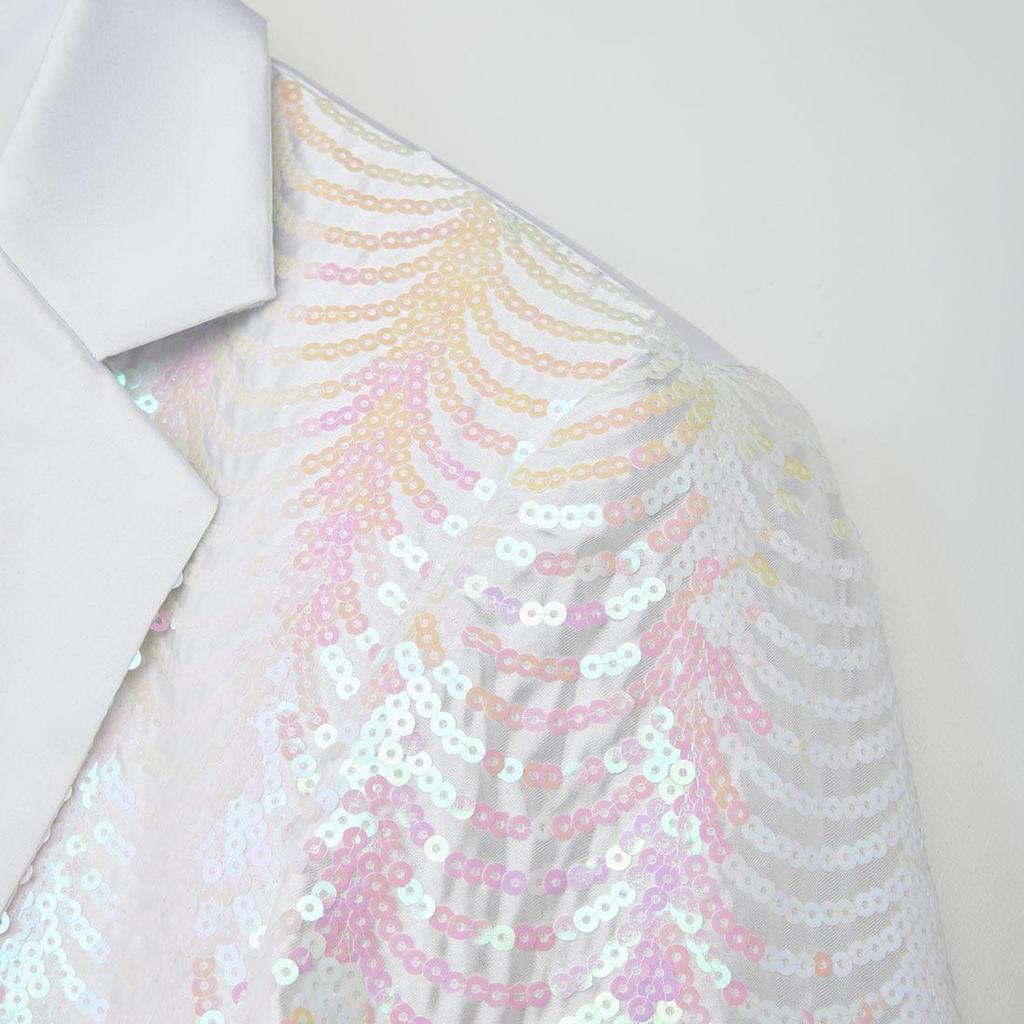 PYJTRL Erkek Moda Panelli Dalga Parlak Pullu Takım Ceket Blazer