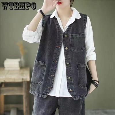 Gilet monopetto in denim da donna, ampio, primavera ed estate, taglie forti