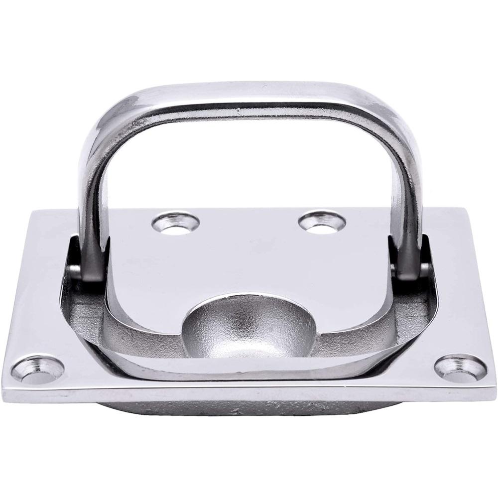 2-Pack Marine Grade 316 Stainless Steel Boat Pull Pan Lift Ring – Foldable Flush Deck Hatch Handle With Mounting Screws – 76x57mm, 9mm Thick