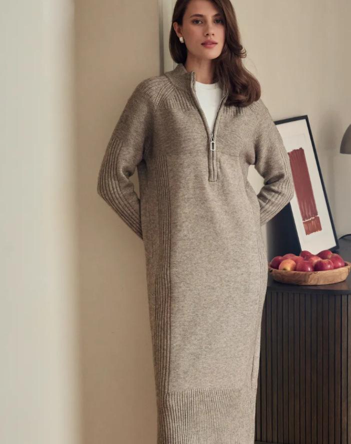 European women's temperament knitted sweater medium and long fashion pullover sweater loose zipper bottoming dress