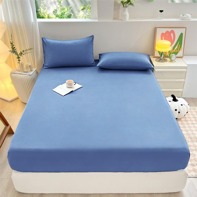 Solid Color Brushed Fitted Sheet Set Simple Mattress Protector Soft Breathable Bed Cover for Home Bedroom