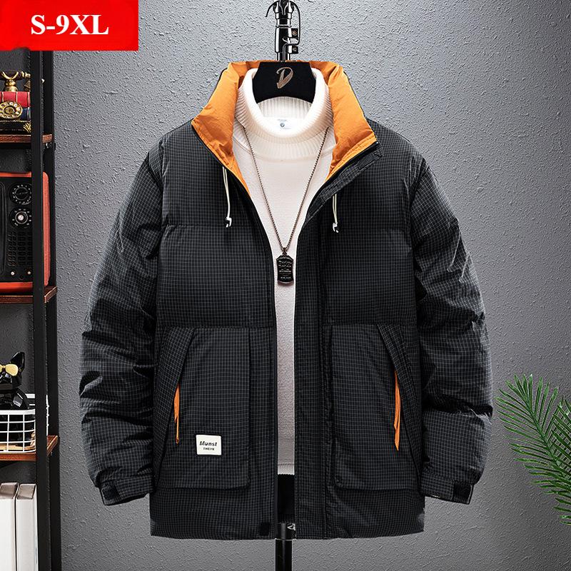 S-9XL Большие размеры Зимняя мужская одежда Модное, универсальное хлопковое пальто с воротником-стойкой, Большие размеры Большие размеры Свободное, устойчивое к холоду, теплое хлопковое пальто L чёрный