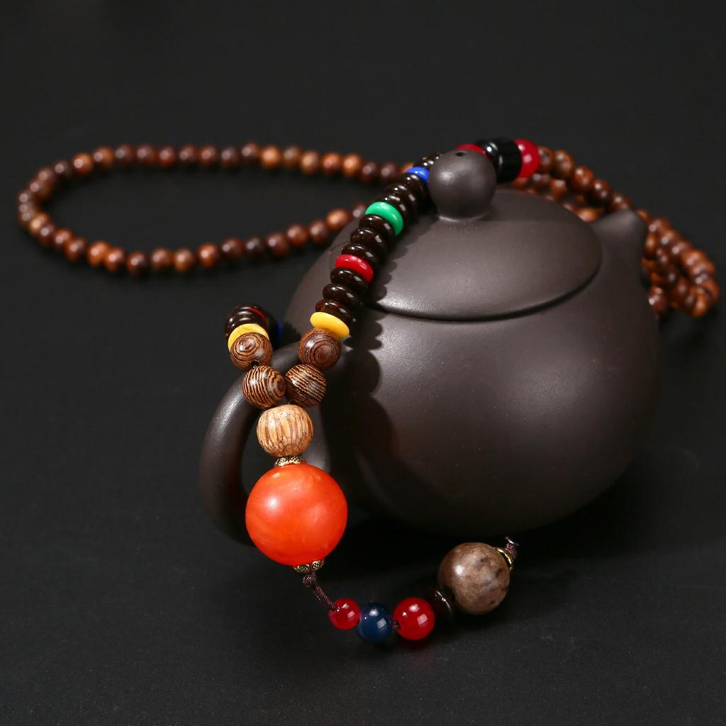 Unisex Tibetan Ethnic Necklace: Versatile, Retro-Style Jewelry with Wooden Accents for Cotton and Linen Outfits