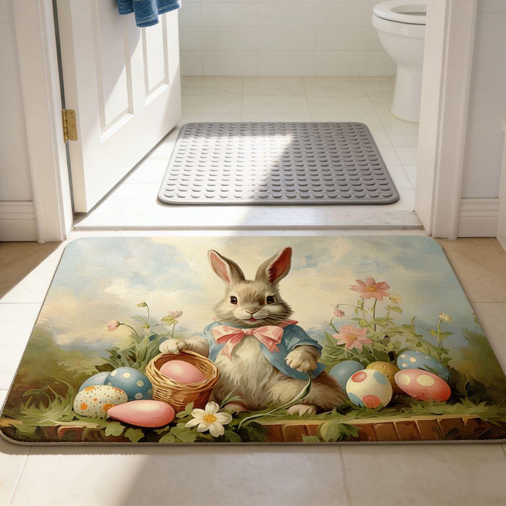 Egg Flower Rabbit Floor Mat Cartoon Bathroom Mat Easter Bunny Door Mat  Floor Protection