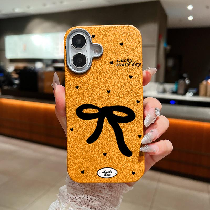 Plain Color Bowknot Patterned Leather Texture Shell for iPhone 16 Pro 15 14 Plus 13 12 Pro Max 11 Shockproof Soft Tpu Slim Matte Case Cover